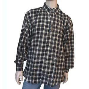 ENRO Classic Plaid Shirt Work English Twill Tartan Plaid Button Down Collar